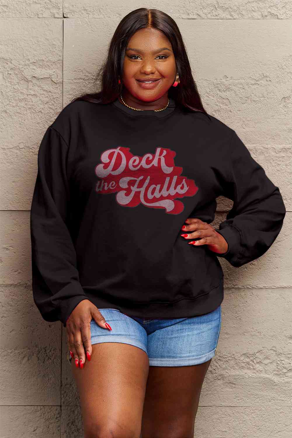 Simply Love CHRISTMAS Full Size DECK THE HALLS Graphic Sweatshirt