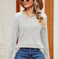 Eyelet Ribbed Round Neck Long Sleeve T-Shirt