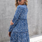 Azure Printed Long Sleeve Tiered Dress