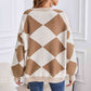 Geometric Lantern Sleeve Cardigan with Pockets