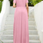 OCEANSIDE Round Neck Short Sleeve Maxi Dress with Pockets