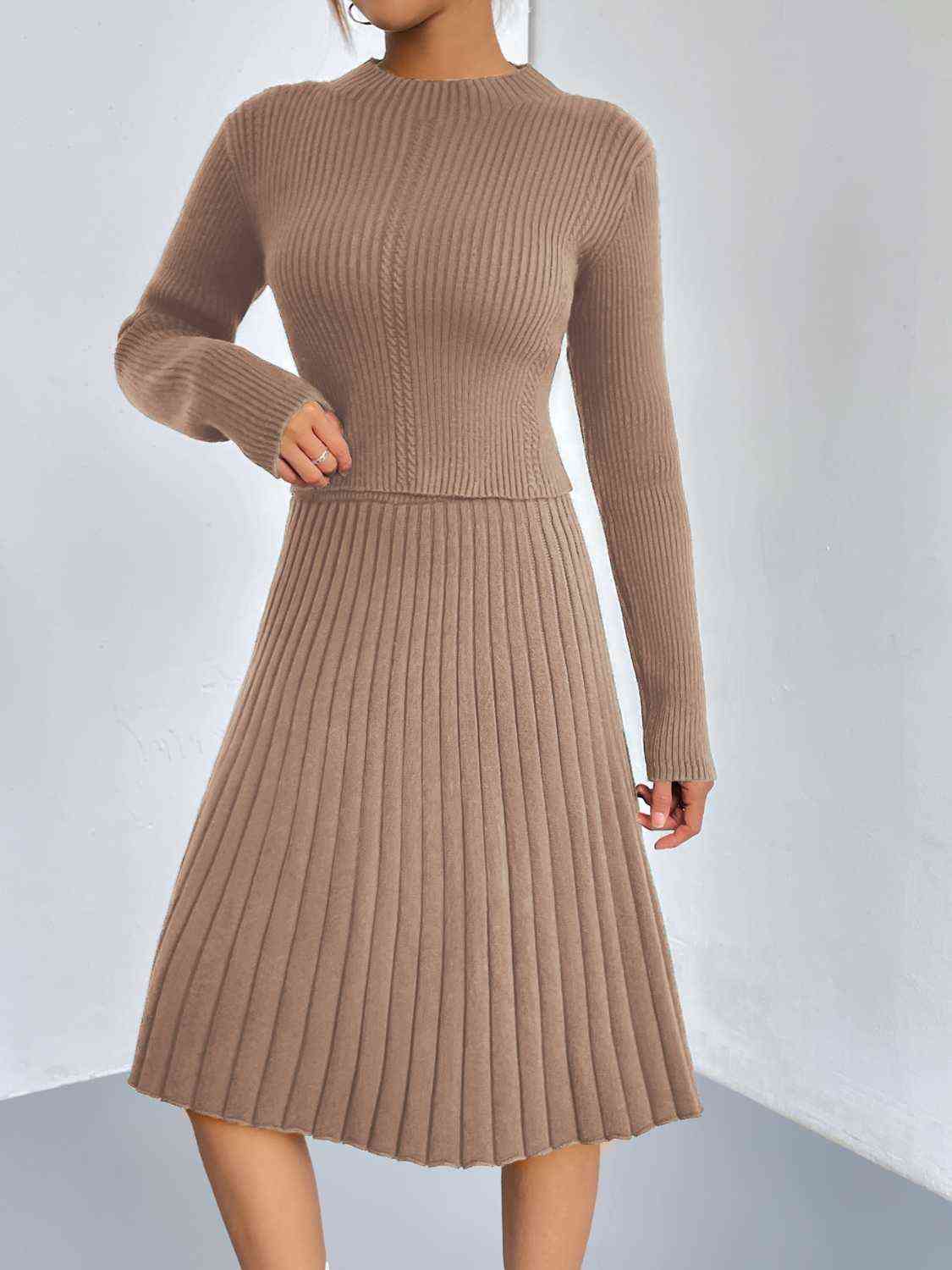 CozyWonders Rib-Knit Sweater and Skirt Set