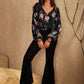 Women's CallistaAnn Flower Printed Tie Neck Long Sleeve Blouse