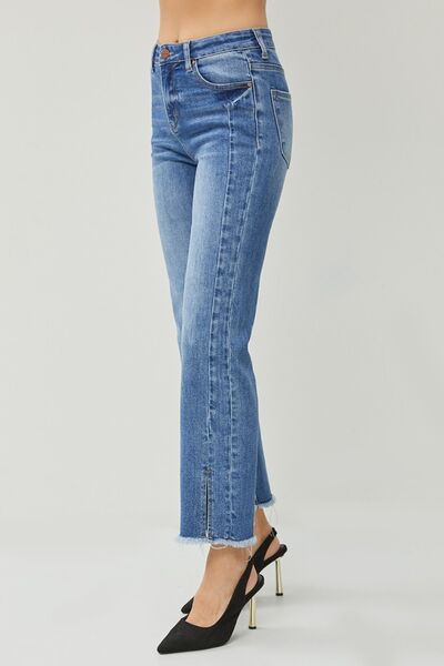 RISEN High Waist Raw Hem Slit Straight Jeans *