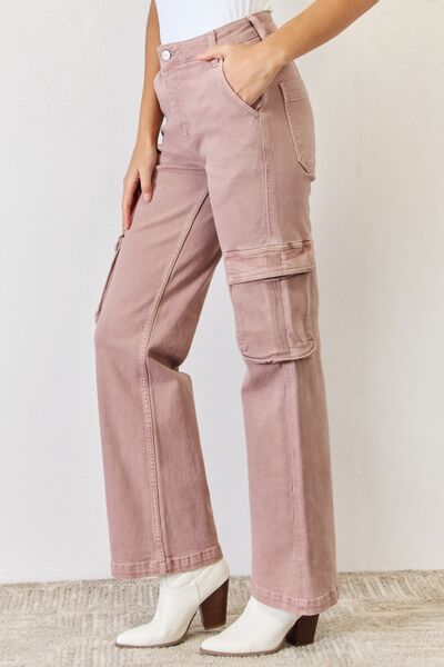 RISEN Full Size High Rise Cargo Wide Leg Jeans *
