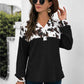 Animal Print Color Block Waffle-Knit Black Top
