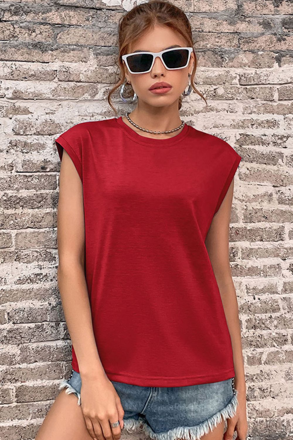 Women's Round Neck Cap Sleeve Top