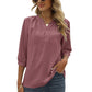 Full Size Swiss Dot Notched Neck Three-Quarter Sleeve Blouse