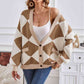 Geometric Lantern Sleeve Cardigan with Pockets
