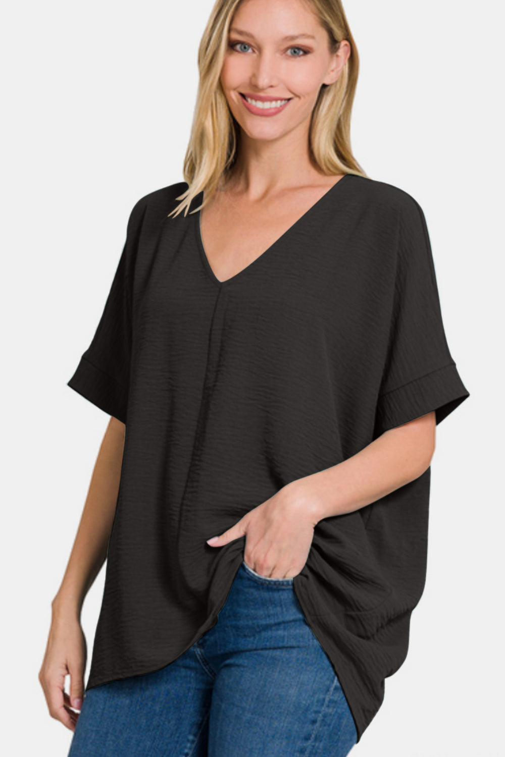 Zenana Full Size V-Neck Short Sleeve Top *