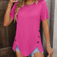 Decorative Button Round Neck Short Sleeve Blouse