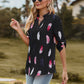 Full Size Printed Roll-Tab Sleeve Notched Neck Blouse