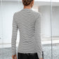 Striped Buttoned V-Neck Long Sleeve Top