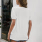 V-Neck Decorative Buttons Puff Sleeve Tee