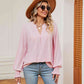 Notched Neck Flounce Sleeve Blouse