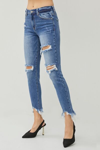 RISEN Distressed Frayed Hem Slim Jeans *
