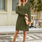 CozyWonders Full Size Notched Neck Cable-Knit Slit Sweater Dress