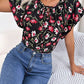 Floral Tie Neck Flutter Sleeve Blouse