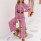 Printed Ruffled V-Neck Balloon Sleeve Jumpsuit