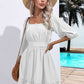 Square Neck Tie Back Ruffle Hem Dress