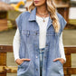Button Up Collared Neck Sleeveless Denim Jacket Vest
