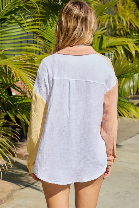 Women's Full Size Color Block Textured Drop Shoulder Shacket