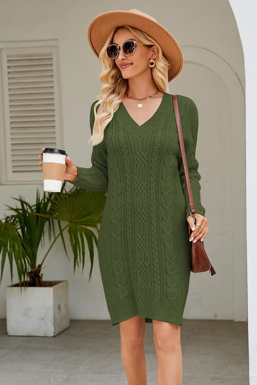 LifeDresses Cable-Knit Long Sleeve Sweater Dress