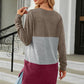 Full Size Color Block Round Neck Long Sleeve Slit T-Shirt