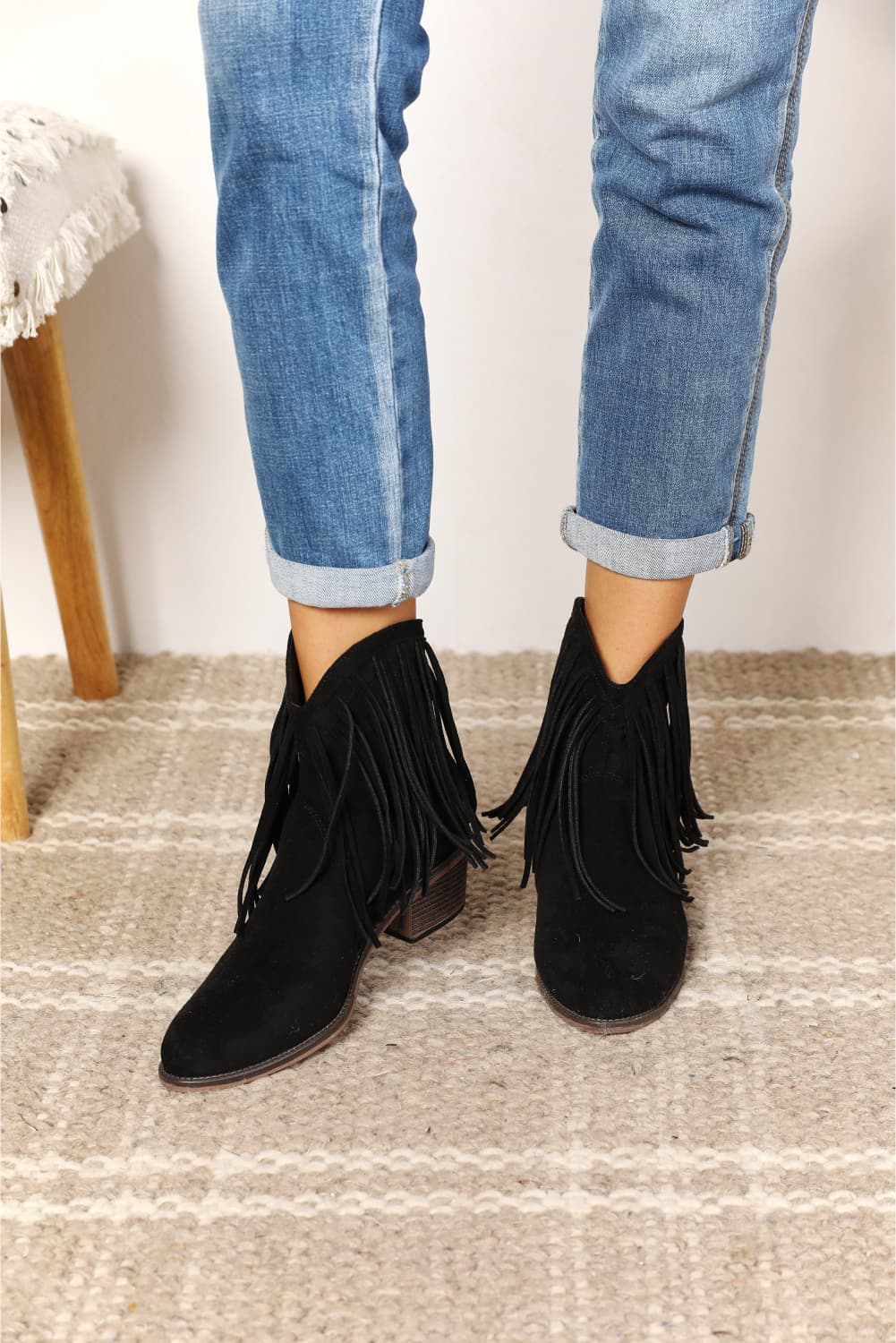Legend Women's Fringe Cowboy Western Black Ankle Boots *