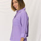 Zenana Texture Button Up Raw Hem Long Sleeve Shirt - Brand Zenana