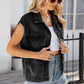 Pocketed Button Up Sleeveless Denim Jacket