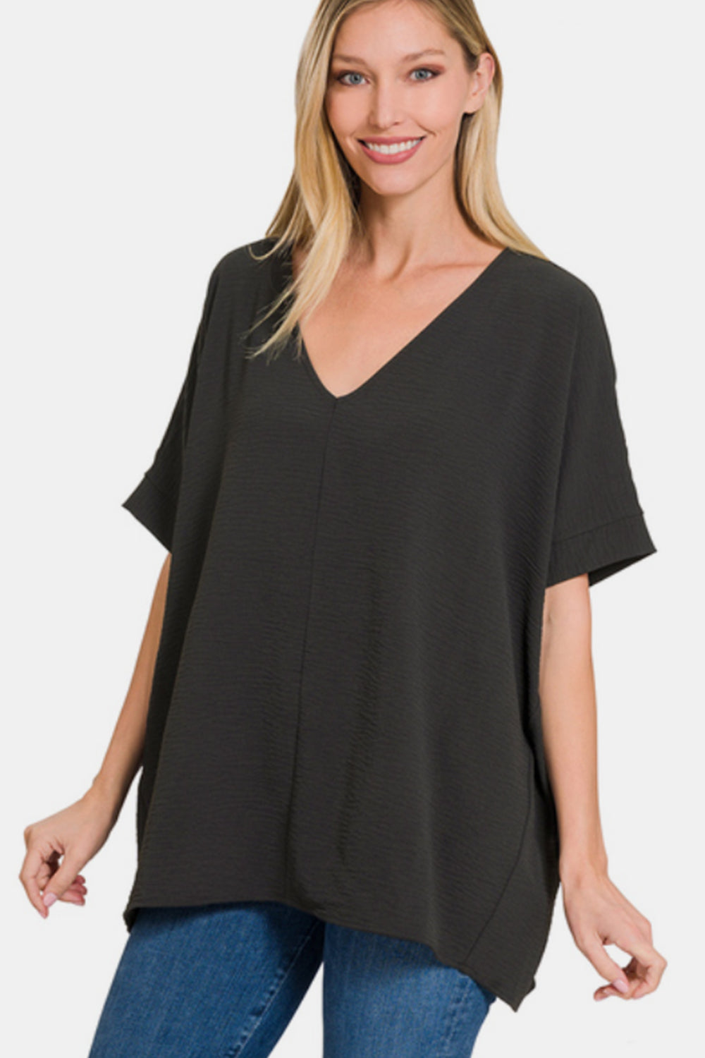 Zenana Full Size V-Neck Short Sleeve Top *
