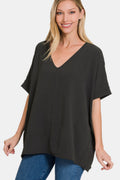 Zenana Full Size V-Neck Short Sleeve Top *