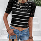 Striped Lace Detail Short Sleeve T-Shirt