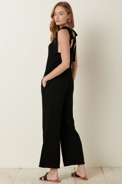 Mittoshop Rib Knit V-Neck Cross Back Jumpsuit *