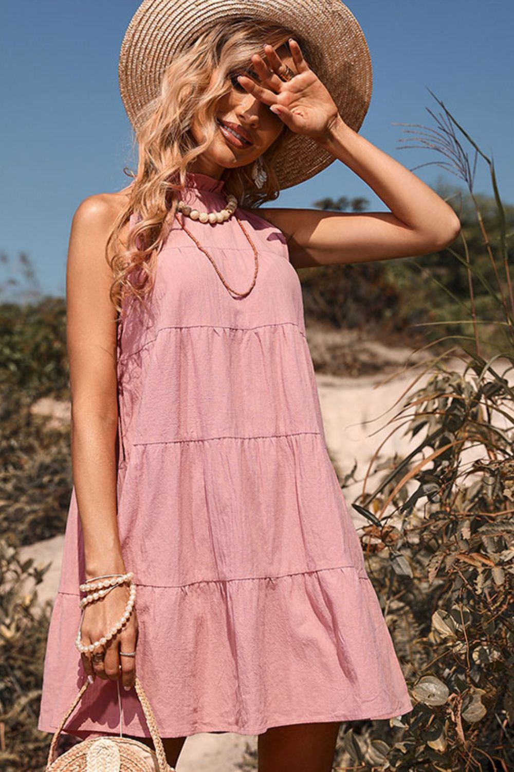 SoCasual Tie Back Sleeveless Tiered Mini Dress