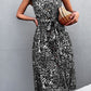 Women's Printed Spaghetti Strap Decorative Button Belted Dress