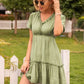 Frill V-Neck Short Sleeve Ruffle Hem Dress