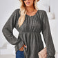 Ruched Round Neck Flounce Sleeve Blouse