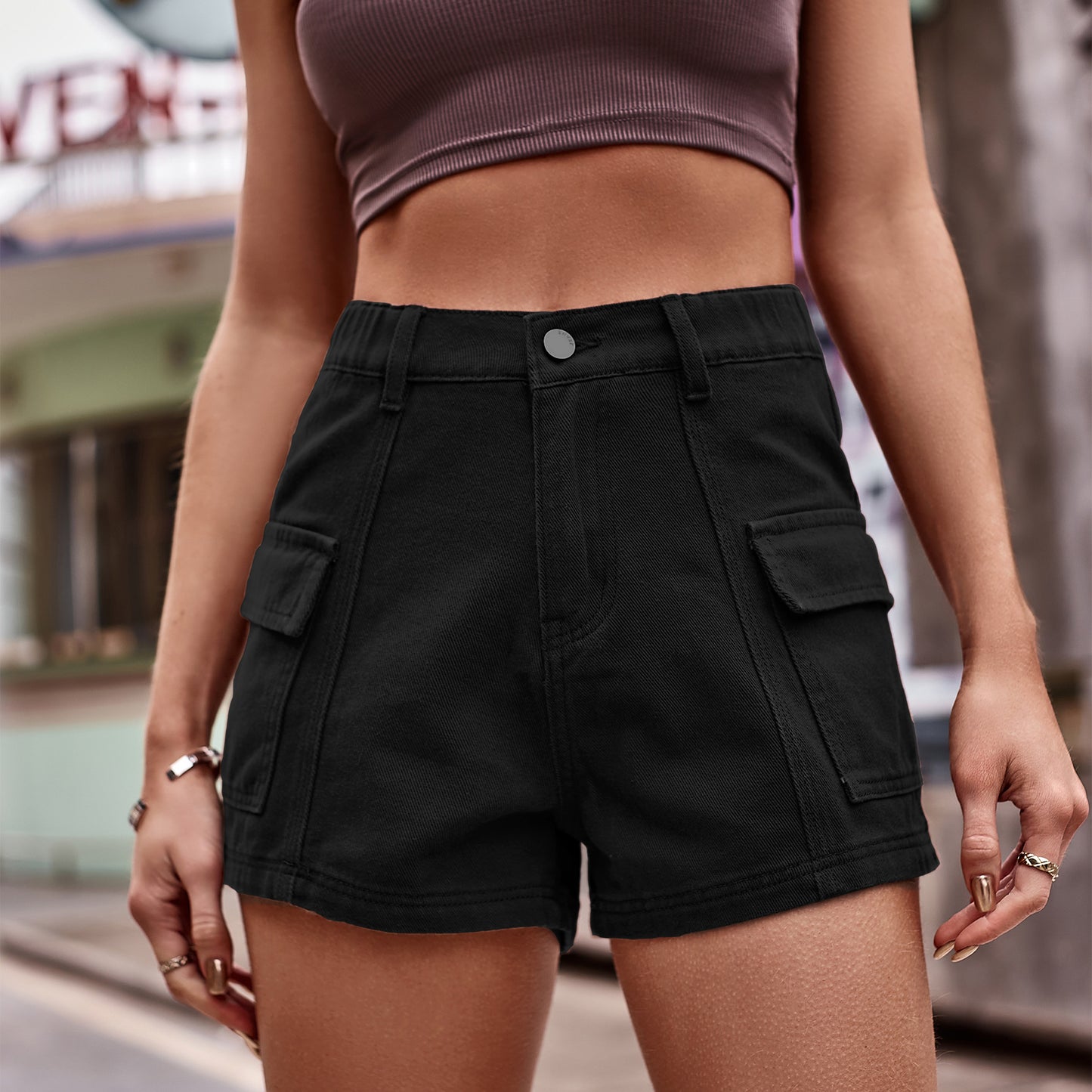 Full Size High-Waist Denim Shorts with Pockets