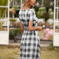 Smocked Plaid Round Neck Short Sleeve Dress