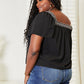 Double Take Black Contrast Square Neck Puff Sleeve Blouse