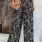 Smocked Printed Wide Leg Pants with Pockets