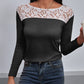 Lace Trim Long Sleeve Round Neck Tee