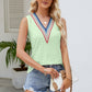 Contrast Full Size V-Neck Eyelet Tank