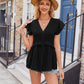 Full Size Buttoned V-Neck Ruffle Trim Top