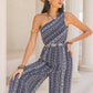Printed Single Shoulder Sleeveless Jumpsuit