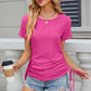 Eyelet Round Neck Short Sleeve T-Shirt