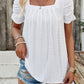 Eyelet Square Neck Puff Sleeve T-Shirt