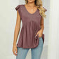 Full Size V-Neck Flutter Sleeve Babydoll Blouse